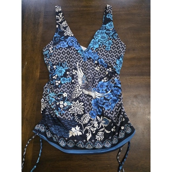 NWT Johnny Was S Sweetheart Ruched Tankini Blue Floral 125060